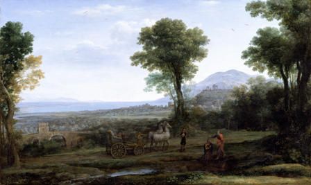 Claude Gellée, Le Lorrain (1600 - 1682), <em>Tirlun gyda Sant Philip yn bedyddio'r Eunuch</em>