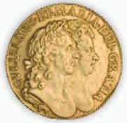 Gini yn dangos y Brenin William III a'r Frenhines Mary II a fathwyd ym 1694.
