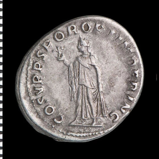 Spes ('gobaith') yn dal blodyn [Trajan]