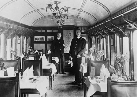 Dining saloon carriage on the 'Ocean Express' from Fishguard, 14th September 1909