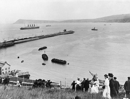 RMS Mauretania leaving Fishguard on the 30th August, 1909