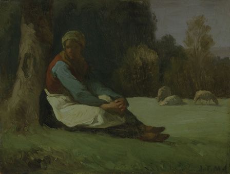 Seated Shepherdess (oil on board)