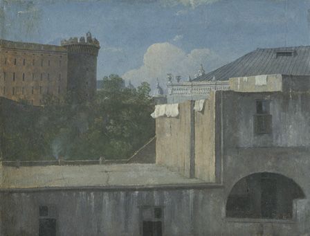 Buildings in Naples with the north-east side of Castel Nuovo,1782 (oil on paper)