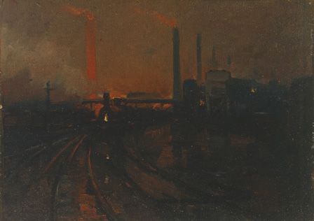 Steel Works, Cardiff at night, 1893-97 (oil on canvas board)
