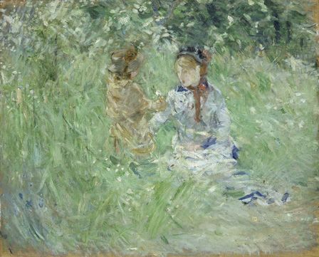 Woman and Child in a Meadow at Bougival, 1882 (oil on canvas)