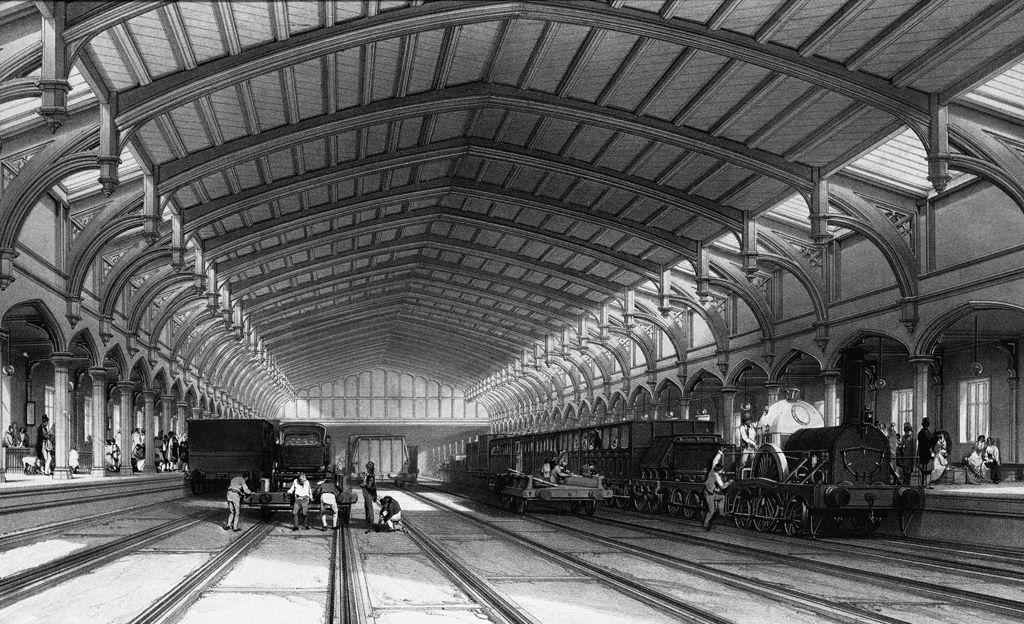 Temple Meads station, Bristol, engraved by Bourne