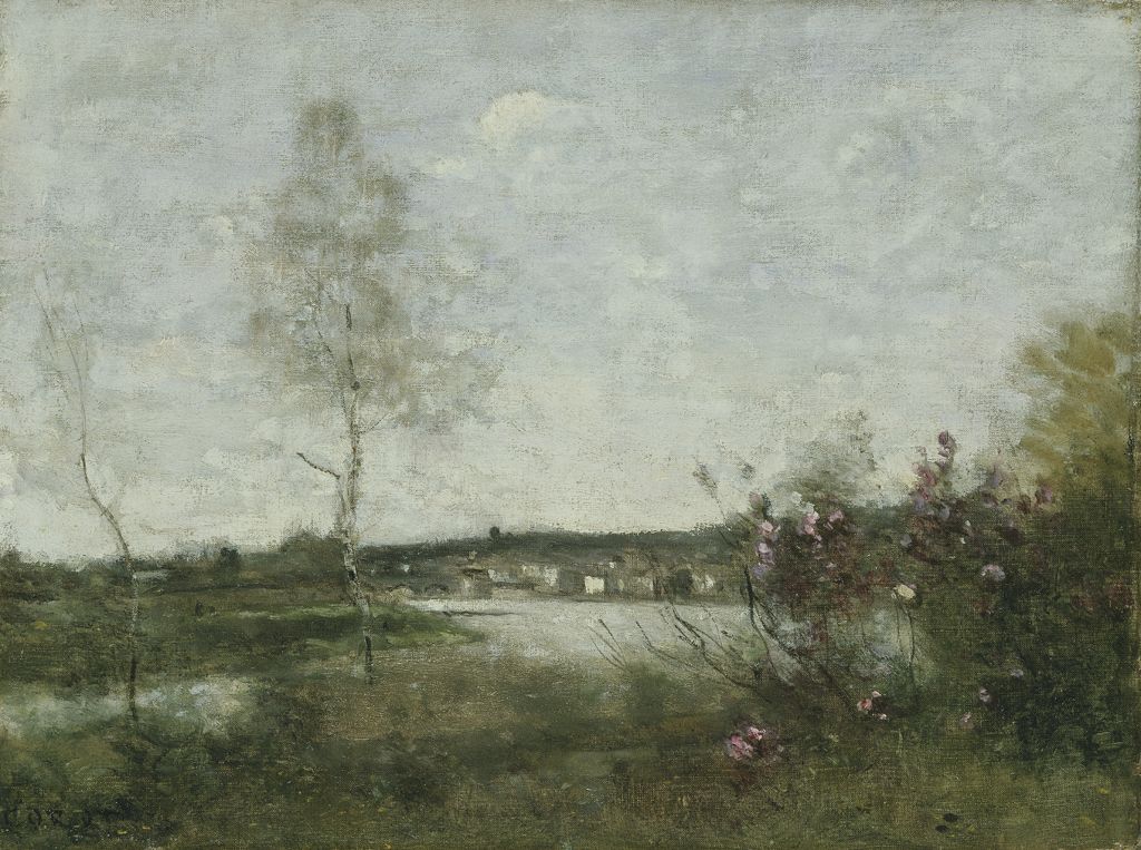 Distant view of Corbeil, morning c1870 (oil on canvas)