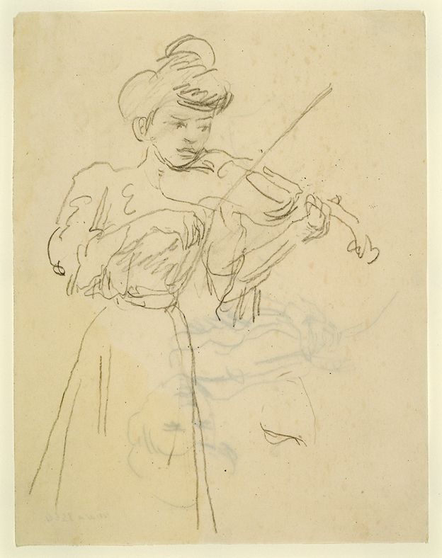 Woman standing playing violin (pencil on paper)