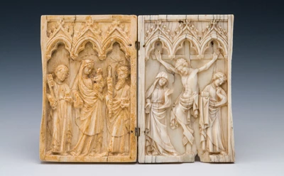 caiff panel diptych Llandaf ei arddangos gyda chopi o'i bartner wedi'i gerfio mewn resin