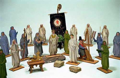 Modelau pren o Orsedd Eisteddfod Genedlaethol Bangor 1914 (ohiriwyd tan 1915) gan Gwmni'r Vale of Clwyd Toys, Trefnant, sir Ddinbych.