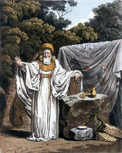 'An Archdruid in his Judicial Habit' o Costume of the Original Inhabitants of the British Isles (1815) gan Samuel Rush Meyrick a Charles Hamilton Smith.