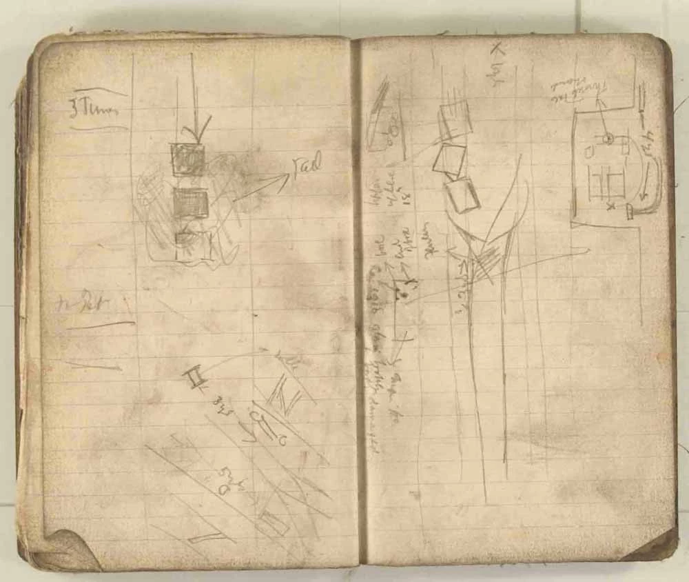 Nodiadau a wnaed gan yr Arolygwr Pyllau Glo wrth archwilio gweddillion y gweithfeydd wedi’r ffrwydrad ym mhwll Senghenydd ar 14 Hydref 1913, lle lladdwyd 439 o ddynion. Trwy garedigrwydd Amgueddfa Lofaol Genedlaethol Lloegr.