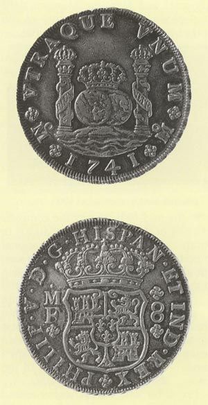 Arian 8-reales, neu'r 'Pillar Dollar', Mecsico, 1741.