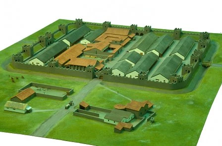 Model o'r gaer garreg yng Ngelligaer ddechrau'r 2il ganrif OC.