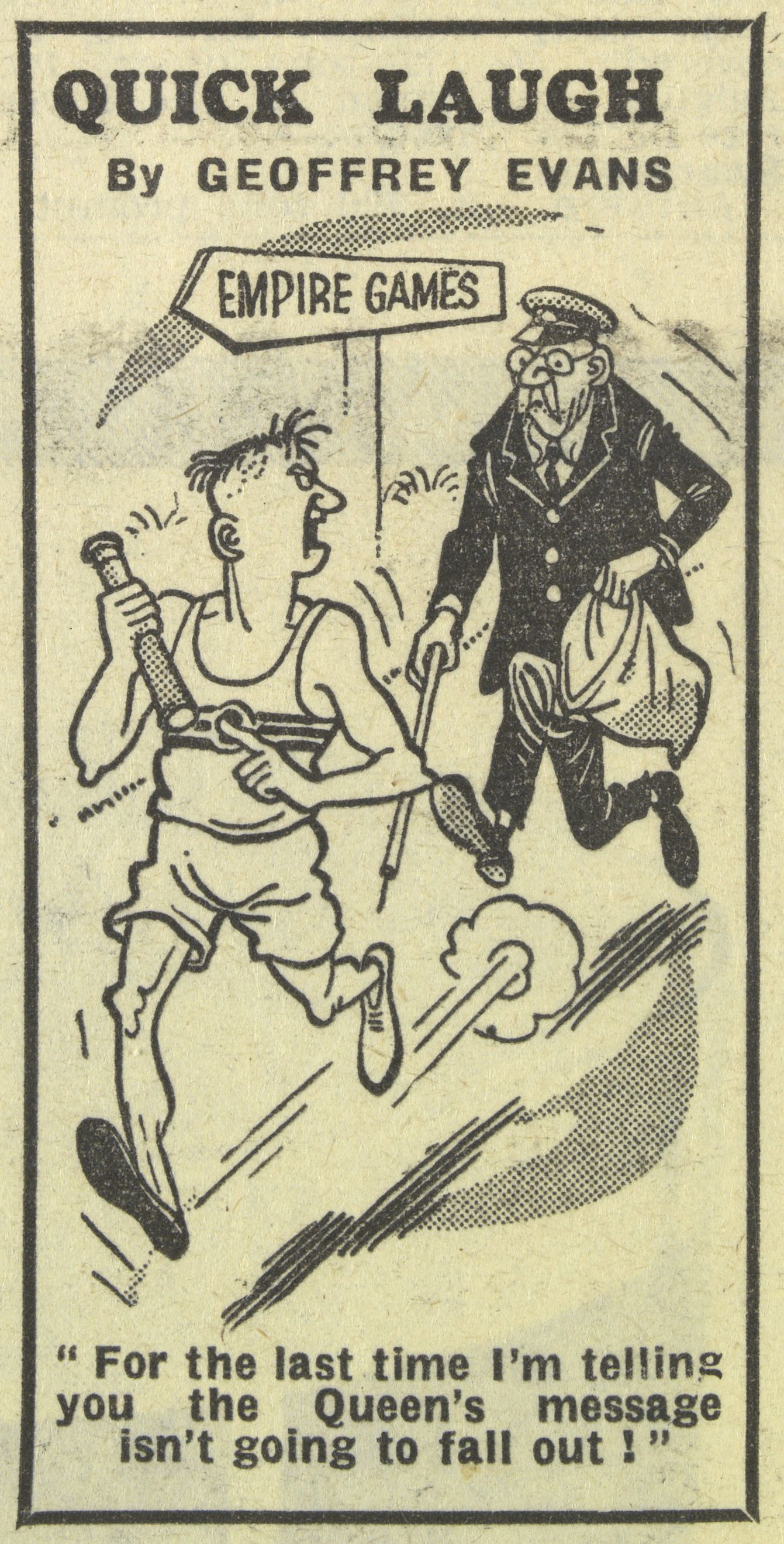 'A Quick Laugh' gan Geoffrey Evans, <i>Western Mail</i>, 18 Gorffennaf 1958. Trwy garedigrwydd Llyfrgell Genedlaethol Cymru
