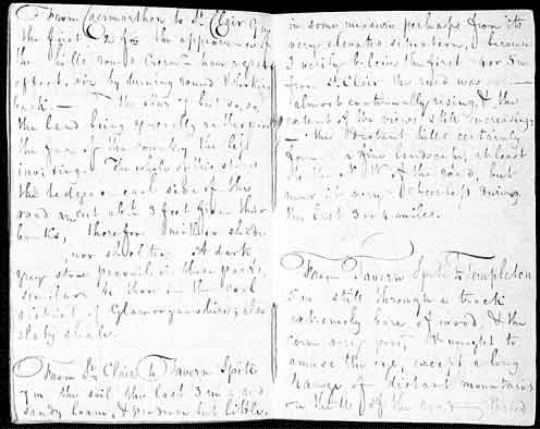 Dwy dudalen o ran gyntaf dyddiadur 1819, yn disgrifio ardal San-clêr yn Sir Gaerfyrddin