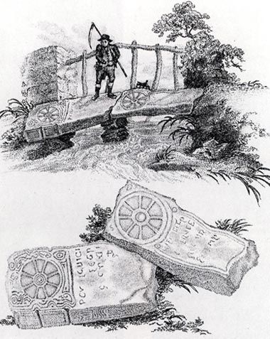 Llun o groesau o'r 11eg ganrif ger Margam, o lyfr Excursions Donovan (1805)