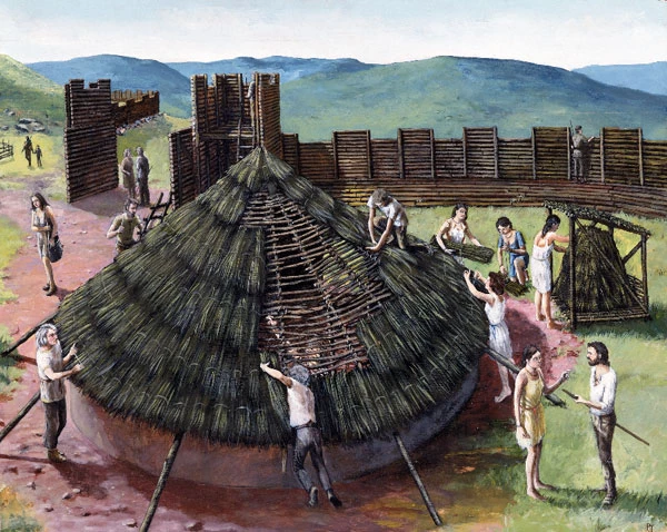 Bryngaer Breiddin o'r Oes Efydd ger y Trallwng, Powys 1,000 CC; gan Paul Jenkins, tua 1980.