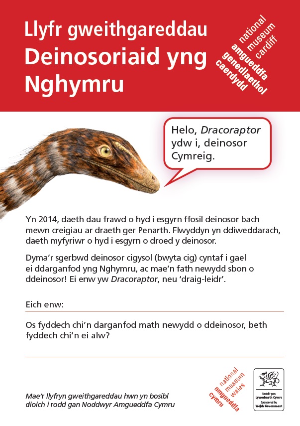 Ffoto Llyfr gweithgareddau Deinosoriaid yng Nghymru