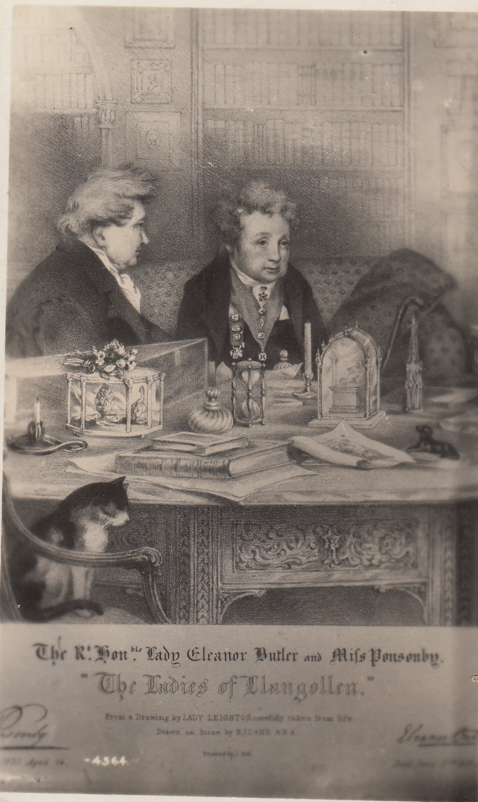 Portread o'r Foneddiges Eleanor Butler a Sarah Ponsonby, wedi'i ddarlunio ar sail sgets cyfrin a wnaethpwyd yn eu cartref yn Llangollen (c) Norena Shopland