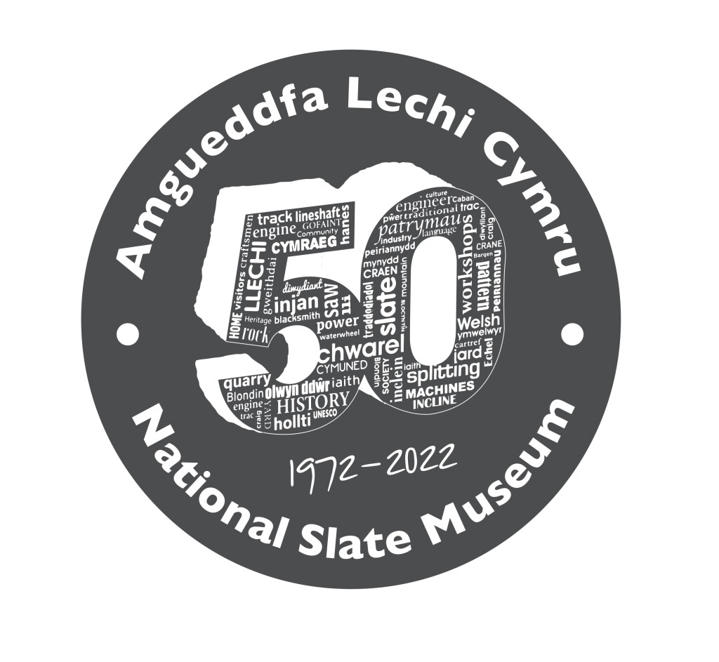 Logo Penblwydd 50 oed Amgueddfa Lechi Cymru 