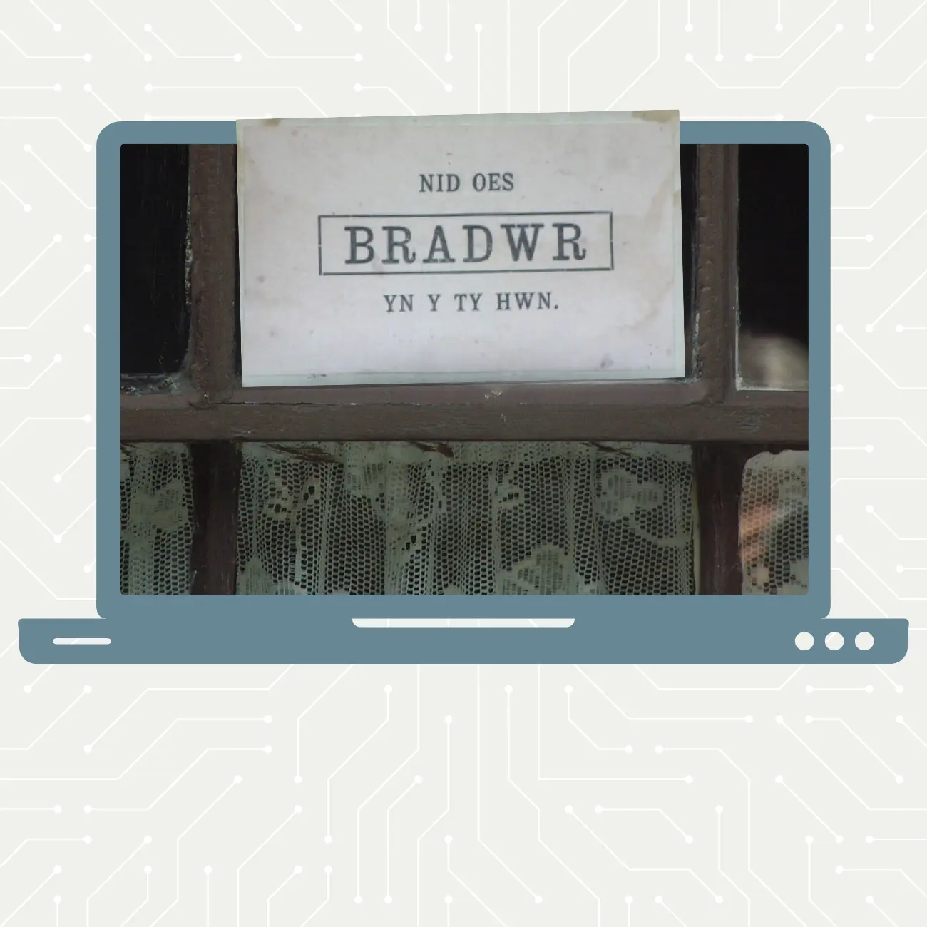 Delwedd o arwydd mewn ffenestr