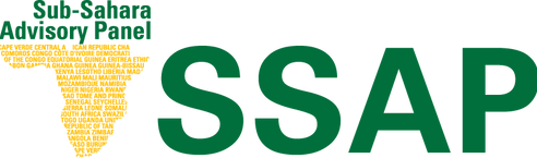 Logo y Panel Cynghori Is-Sahara (SSAP), mewn llythrennau trwm mewn gwyrdd a melyn
