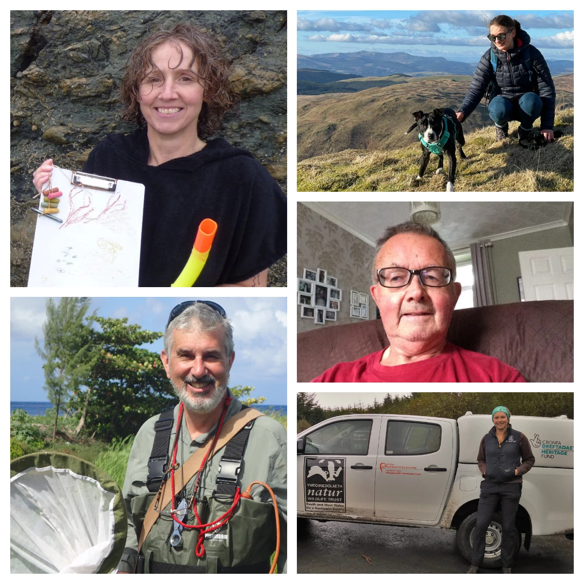 Siaradwyr o gynhadledd Cymru Anhysbys 2022 (clocwedd o’r chwith uchaf: Dawn Thomas, Chloe Powell-Jennings, Malcolm Frazer, Sarah Purdon, David Clements).