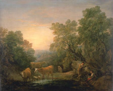 Thomas Gainsborough, Tirlun Creigiog Coediog gyda Chariadon Gwledig, Bugail a Gwartheg