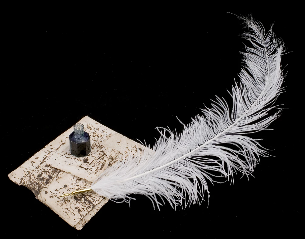 Darn o bapur blotio wedi'i staenio ag inc, gyda chwilsyn a phot inc.