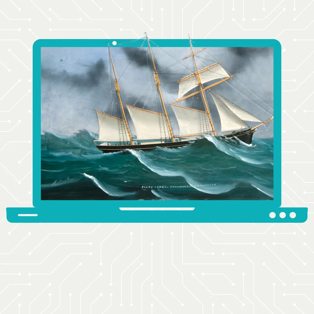 Paentiad o hen long gyda hwyliau ar y môr