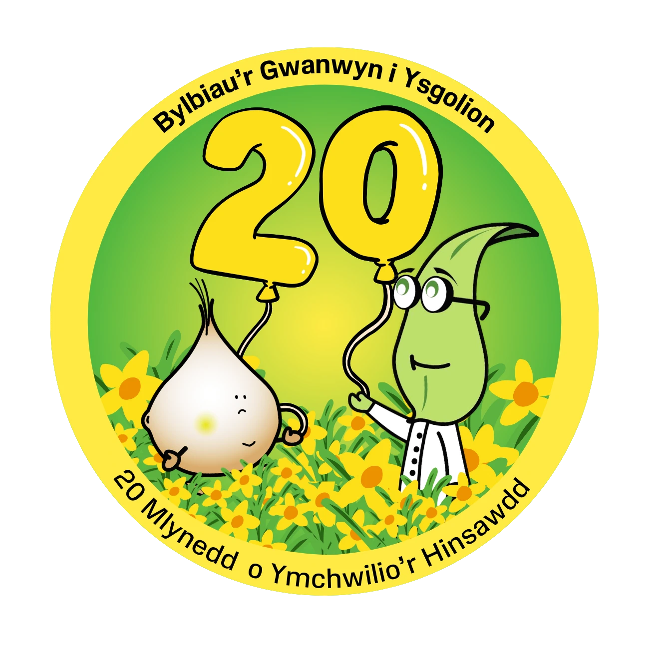 Logo Dathliad 20fed Bylbiau'r Gwanwyn