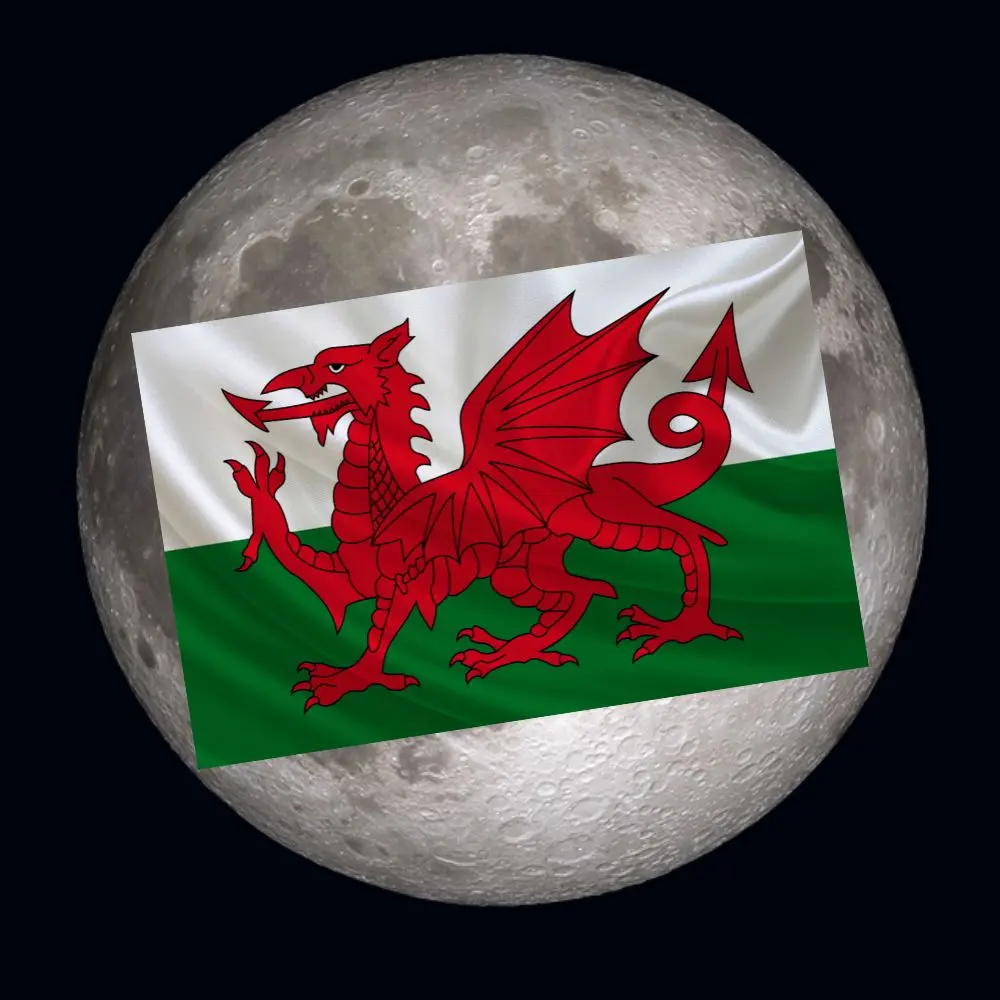 Baner Cymru a'r lleuad