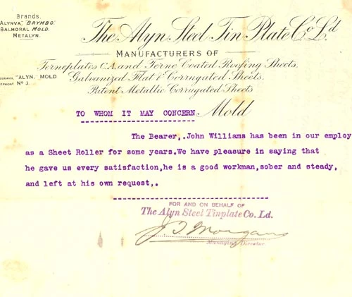 Llythyr yn cymeradwyo John Williams