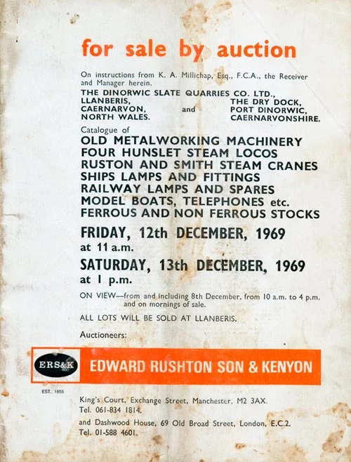 Catalog ocsiwn fawr Chwarel Dinorwig