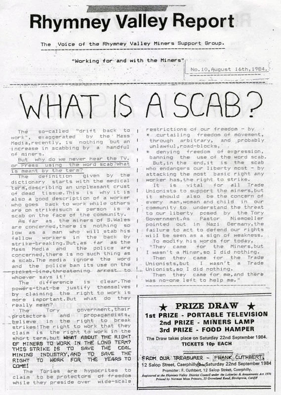 Cylchlythyr Grŵp cefnogi glowyr Cwm Rhymni 